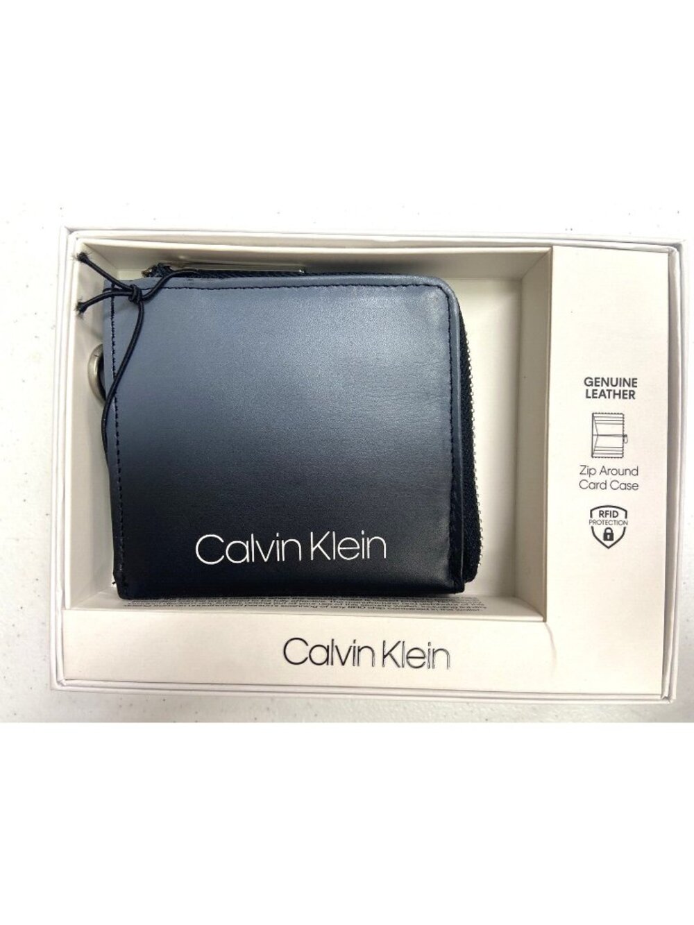 Calvin Klein Men's RFID Zip Around Card Case Wallet Black Gray Leather MSRP $50